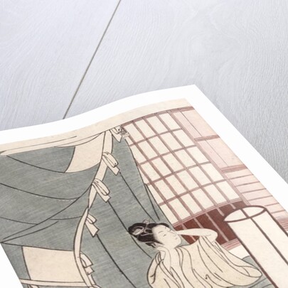 Young woman kneeling by her mosquito net, 1766 by Suzuki Harunobu