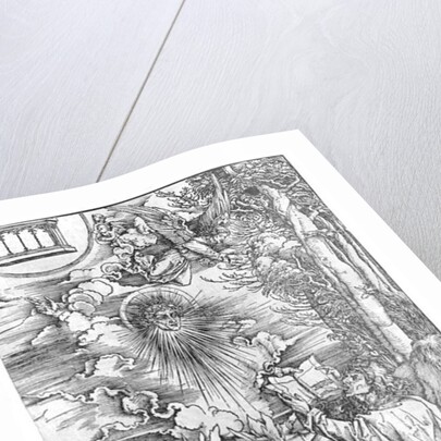 Scene from the Apocalypse, St. John devouring the Book, Latin edition, 1511 by Albrecht Dürer or Duerer