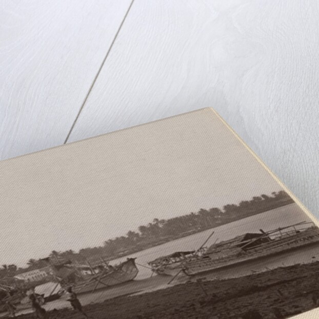 Boats carrying rice on the River Thanlwin, Mupun district, Moulmein, Burma, late 19th century by Philip Adolphe Klier