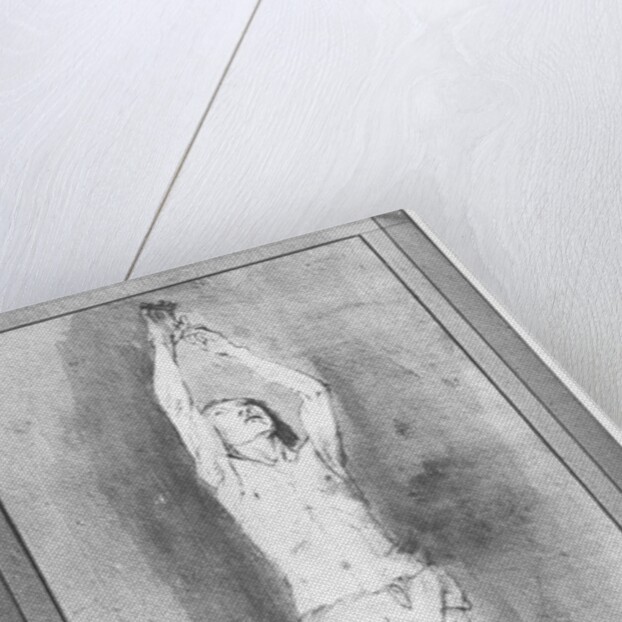 Young boy with a loincloth, both hands hanged on a small bar by Rembrandt Harmensz. van Rijn