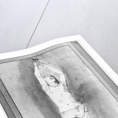 Young boy with a loincloth, both hands hanged on a small bar by Rembrandt Harmensz. van Rijn