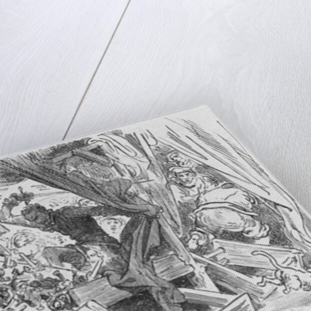 Don Quixote fighting the puppets by Gustave Dore