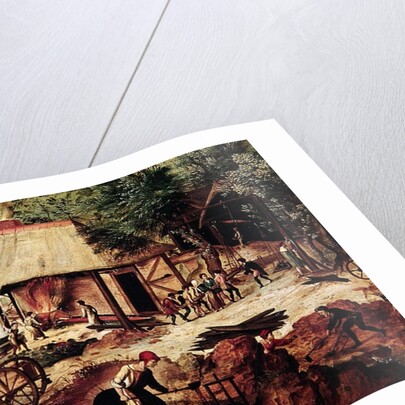 Landscape with Forge, detail of the foundry by Herri met de Bles