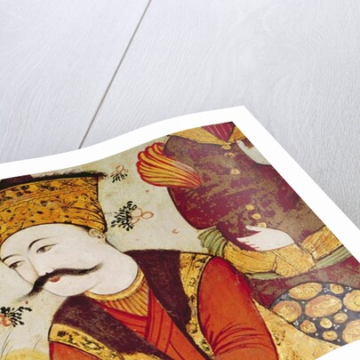 Shah Abbas I and a Courtier offering fruit and drink by School Persian