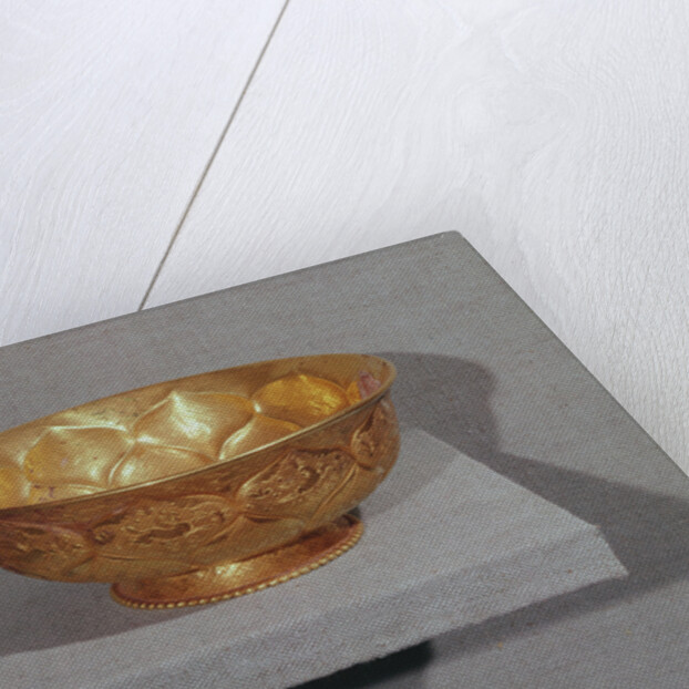 Bowl decorated with embossed lotus petals by Tang Dynasty Chinese School