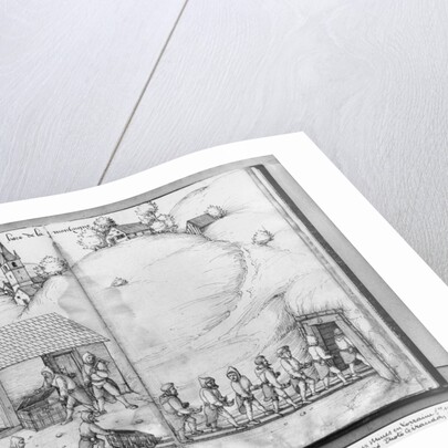 Silver mine of La Croix-aux-Mines, Lorraine, fol.10v and fol.11r, miners pushing trucks, c.1530 by Heinrich Gross or Groff