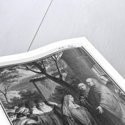 Abelard welcoming Heloise at Paraclete by Jean Michel the Younger Moreau (after)