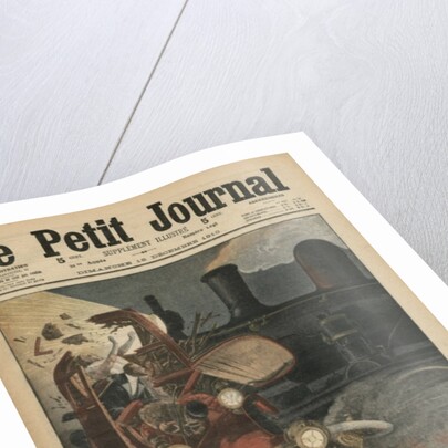 A motor car crushed by a train by French School