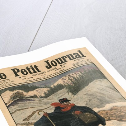 Alpine postmen using ski during their rounds in the snow, 1911 by French School