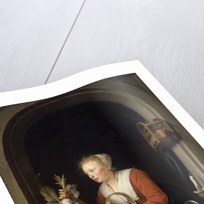 The Dutch Housewife or, The Woman Hanging a Cockerel in the Window, 1650 by Gerrit or Gerard Dou