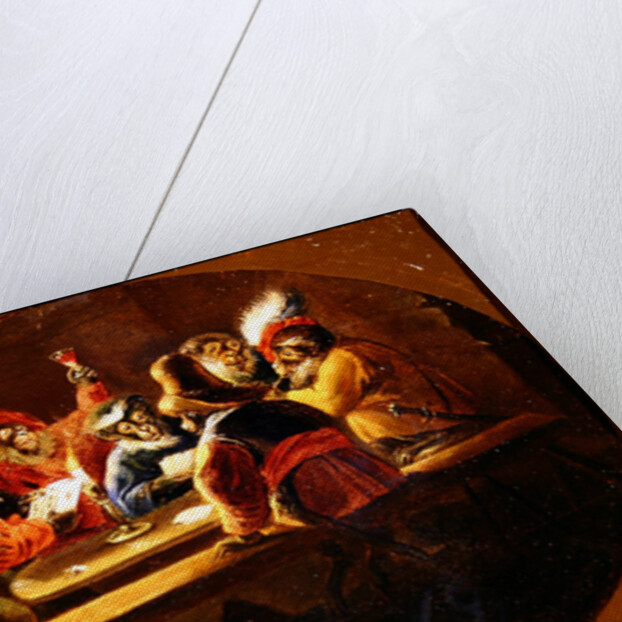 Monkeys dressed as soldiers playing cards and carousing by David the Younger (after) Teniers