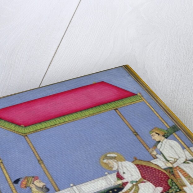 The Emperor Aurangzeb in old age seated on a throne, miniature from a Muraqqa album, early eighteenth century by Indian School