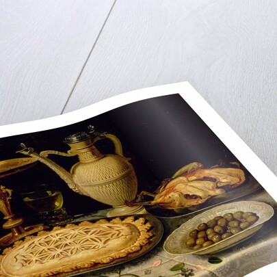 Still life with a tart, roast chicken, bread, rice and olives, 17th century by Clara Peeters