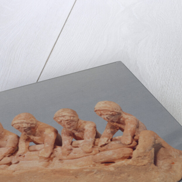 Bakers kneading dough to the sound of a flute, found at Thebes, Boeotia, 6th century BC by Greek school