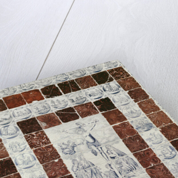 Delft tiles depicting the Crucifixion with a border of tiles with scenes from the Old and New Testaments by Dutch School