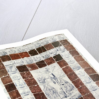 Delft tiles depicting the Crucifixion with a border of tiles with scenes from the Old and New Testaments by Dutch School