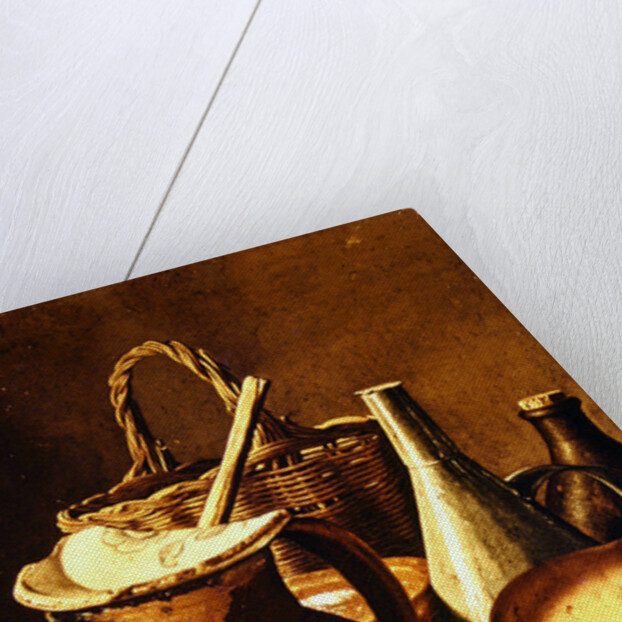 Still Life with bread, fishes and leeks by Luis Egidio Menendez or Melendez