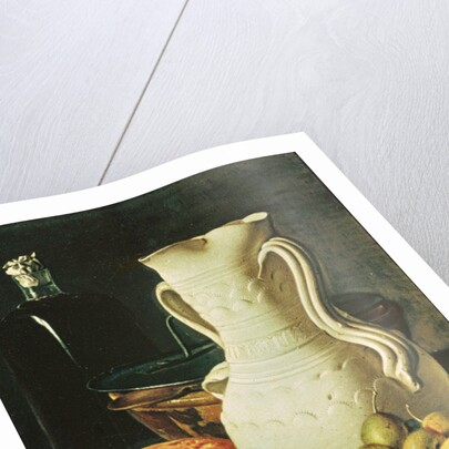 Still Life with bread, greengages and pitcher by Luis Egidio Menendez or Melendez