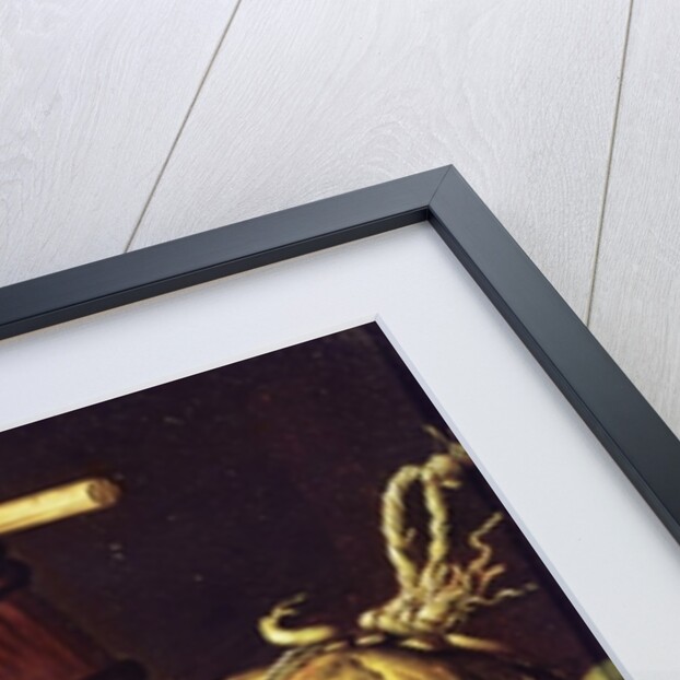 Still Life with pears, melon and barrel for marinading by Luis Egidio Menendez or Melendez