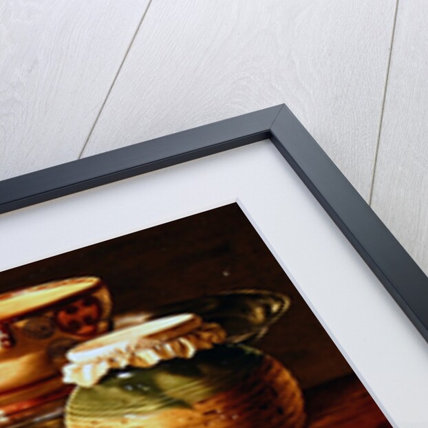 Still life with quinces, a silver fruit dish, bowls. a box for sweets and a butterfly by Luis Egidio Menendez or Melendez