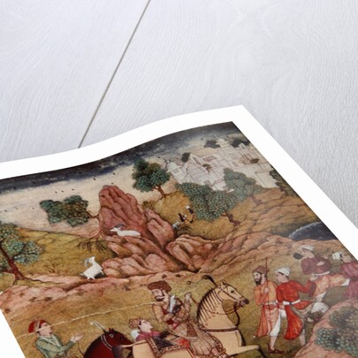 Hunting with a falcon, Safavid dynasty by Persian School