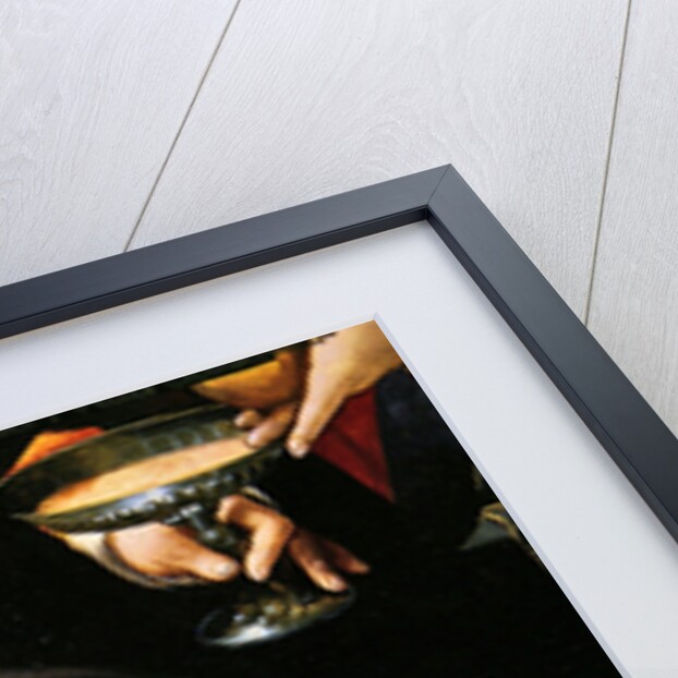 Fruits, playing cards and cup of a gallant scene. Detail of The Prodigal Child in Courtesanes by Flemish School