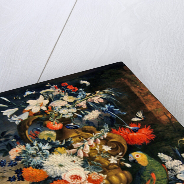 Bouquet of flowers and a parrot by Jean Picart