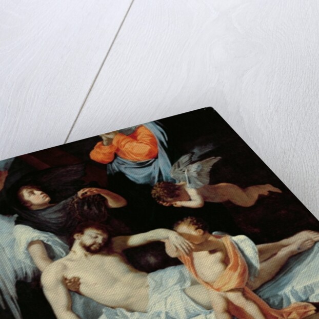 Christ at the foot of the cross, mourned by the Virgin and angels by Bertholet Flemalle