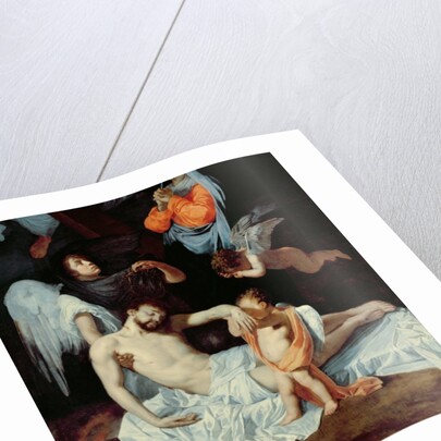 Christ at the foot of the cross, mourned by the Virgin and angels by Bertholet Flemalle