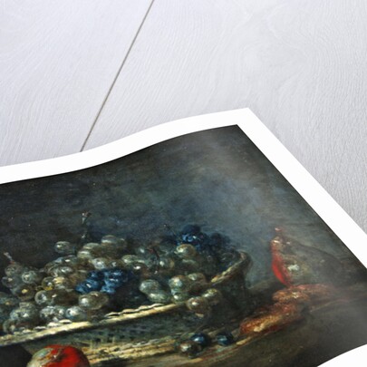 Still life: grape basket with three apples, a pear and two marzipans, 1764 by Jean-Baptiste Simeon Chardin