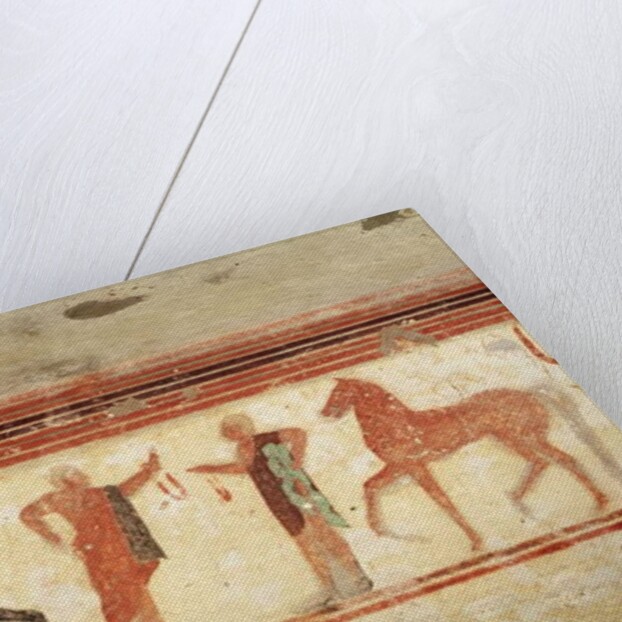 Horses and horsemen holding the reins by Etruscan