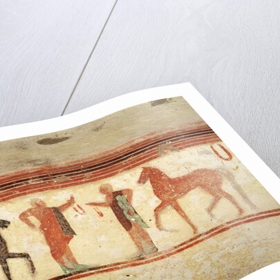 Horses and horsemen holding the reins by Etruscan