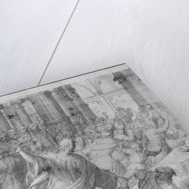Life of Christ, Jesus chasing the merchants from the Temple, preparatory study of tapestry cartoon for the Church Saint-Merri in Paris, c.1585-90 by Henri Lerambert