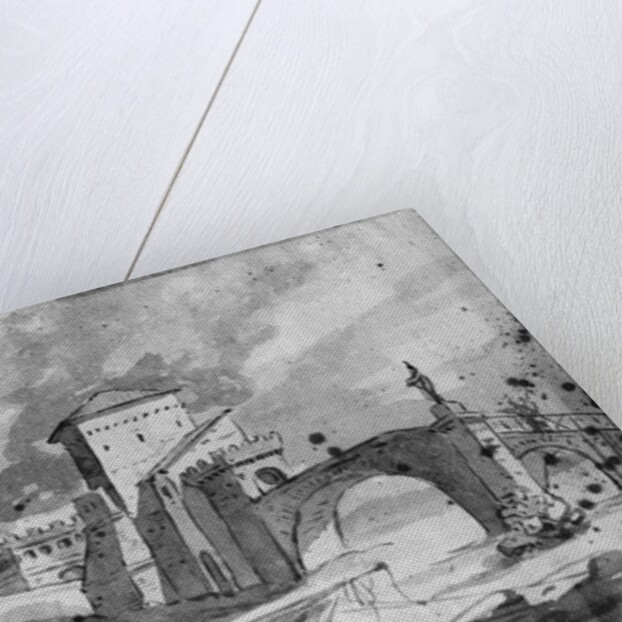 View of the Tiber near the bridge and the castle Sant'Angelo in Rome, c.1775-80 by Jacques Louis David