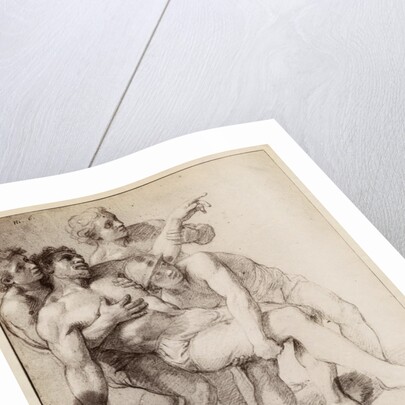 Half naked man supported by three men, study for 'Alexander the Great and Porus' or 'The Defeat of Porus', c.1665-73 by Charles Le Brun