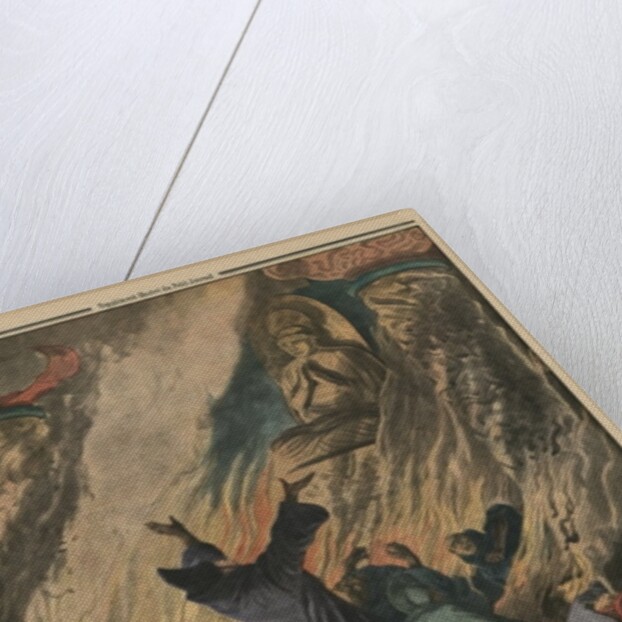 Fanatic Buddhist monks set their temple on fire and throw themselves into the flames, Island of Formosa by French School