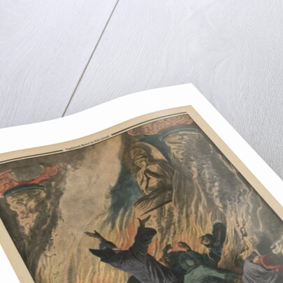 Fanatic Buddhist monks set their temple on fire and throw themselves into the flames, Island of Formosa by French School