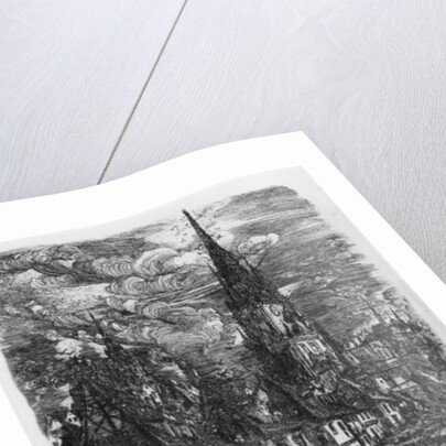 Fishing port with pointed steeple, 1860 by Rodolphe Bresdin