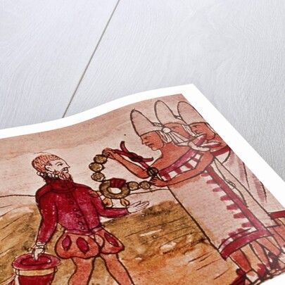 Fol.208v Meeting of Hernando Cortes and Montezuma, miniature from the 'History of the Indians' by Diego Duran, 1579 by Diego Duran