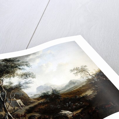 Landscape with a convoy of horses and carts by Frederick de Moucheron