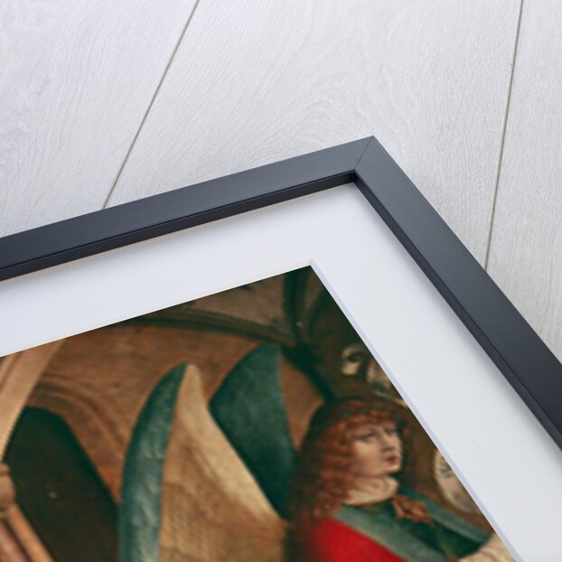 The Annunciation with St. Clare of Assisi, left panel of the retable when closed, 1480 by Master of the Carnation