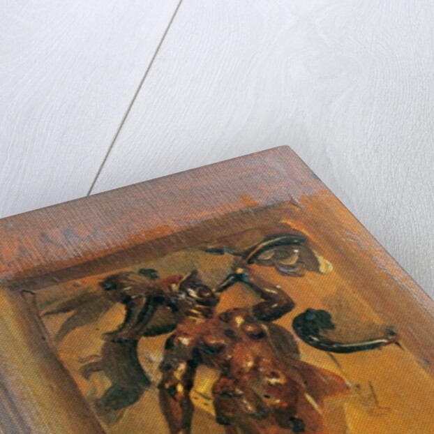 Man in armour blowing a horn by Ferdinand Victor Eugene Delacroix