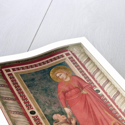 Bishop Pontano kneeling before St. Mary Magdalene, Magdalene Chapel, c.1320 by Giotto