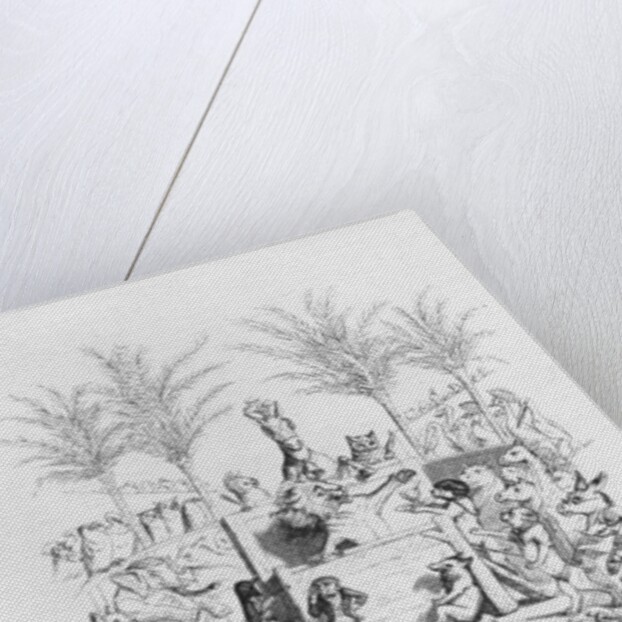 After having a glass of sugar water, the famous orator comes down the platform by Grandville