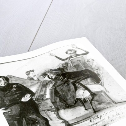 Galop Chromatique Caricature of Luigi Lablache, Franz Liszt at the piano and Francois Habeneck by Henri Lehmann