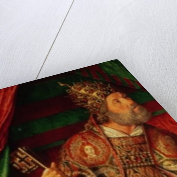 Peter II de Beaujeu of Bourbon with St. Peter, left wing of the Bourbon Altarpiece by (fl.c.1483-c.1529) Master of Moulins