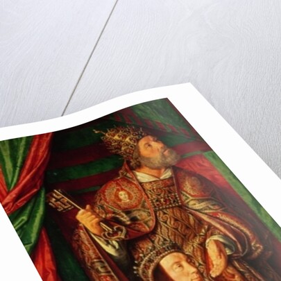 Peter II de Beaujeu of Bourbon with St. Peter, left wing of the Bourbon Altarpiece by (fl.c.1483-c.1529) Master of Moulins