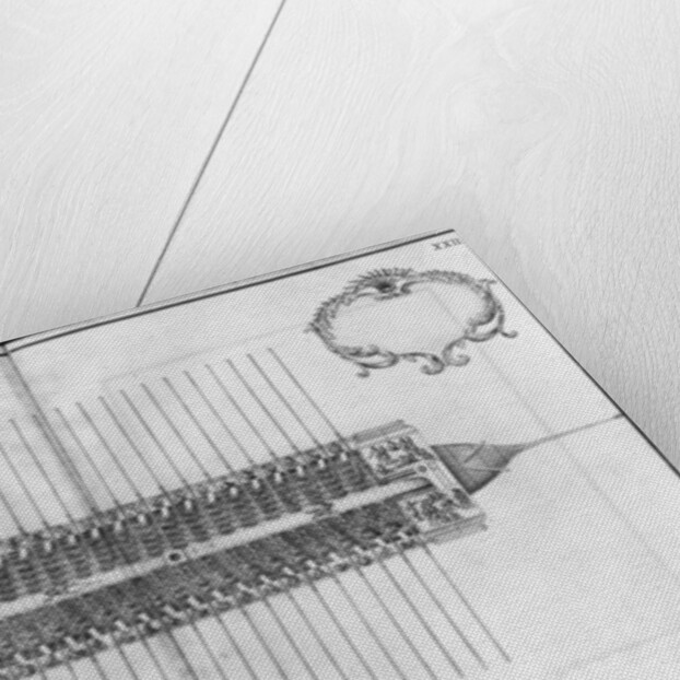 uilding, equipping and launching of a galley, view from above of a galle by French School