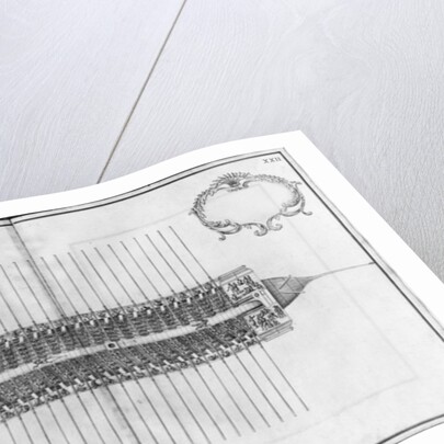 uilding, equipping and launching of a galley, view from above of a galle by French School