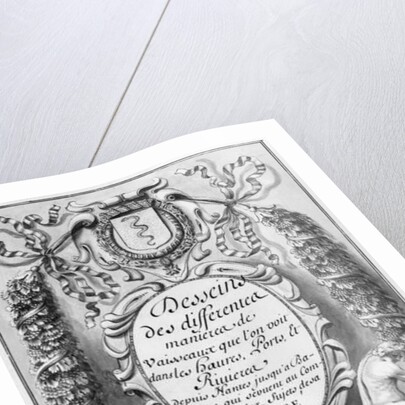 Frontispiece to 'Desseins of different ways of ships... from Nantes to Bayonne... ', 1679 by French School